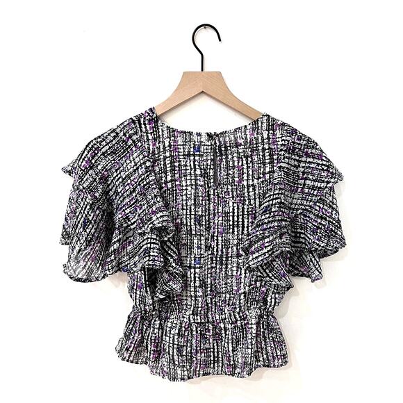 Express Geometric Abstract Ruffle Sleeve Work Peplum Top Size Small - Picture 5 of 6